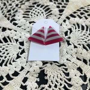Pink and White Striped Triangular Earrings